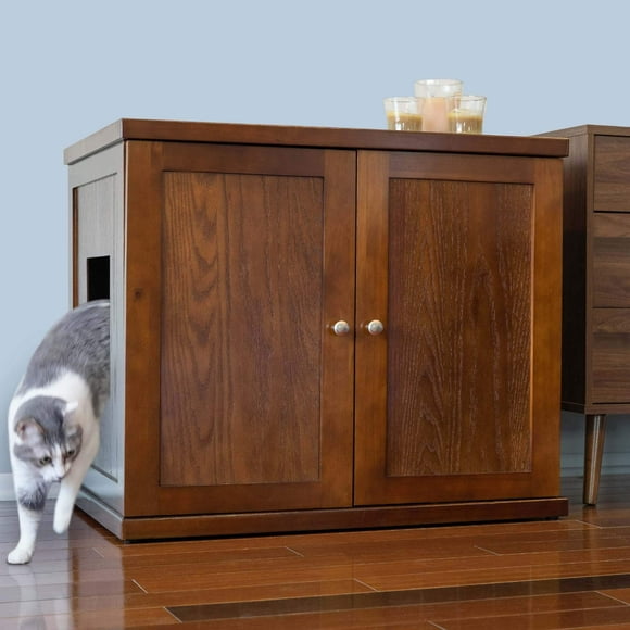 THE REFINED FELINE Cat Litter Box Enclosure Cabinet, Hidden Litter Tray Cat Furniture, Large + XLarge, Modern Style, Mahogany Color (ERLB-XL-MA-AMZ1)