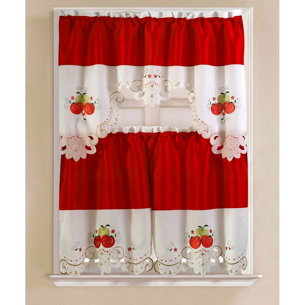 Noble Embroidered Apple Tier and Valance Kitchen Curtain Set Walmart