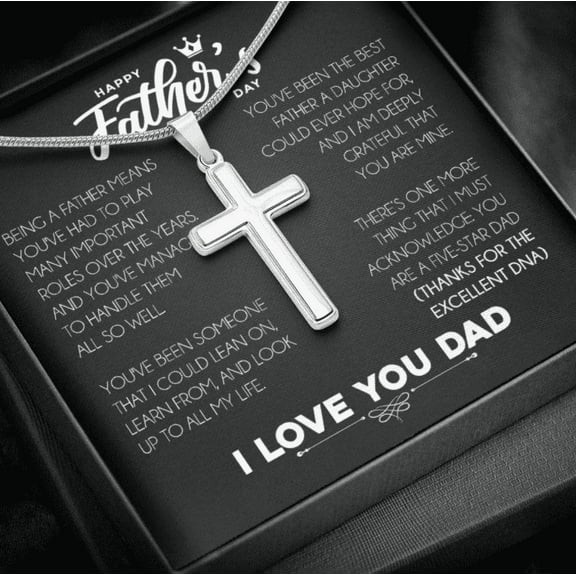 Father's Day Gift, Father Birthday Gift, Gift For Dad, Father Cross Necklace, Message Card For Dad, Father Daughter Gift