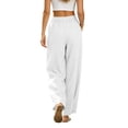 thumbnail image 5 of Diufon White Linen Pants Women Summer Boho Wide Leg Palazzo Pants Casual Drawstring High Waisted Trousers with Pockets, 5 of 7