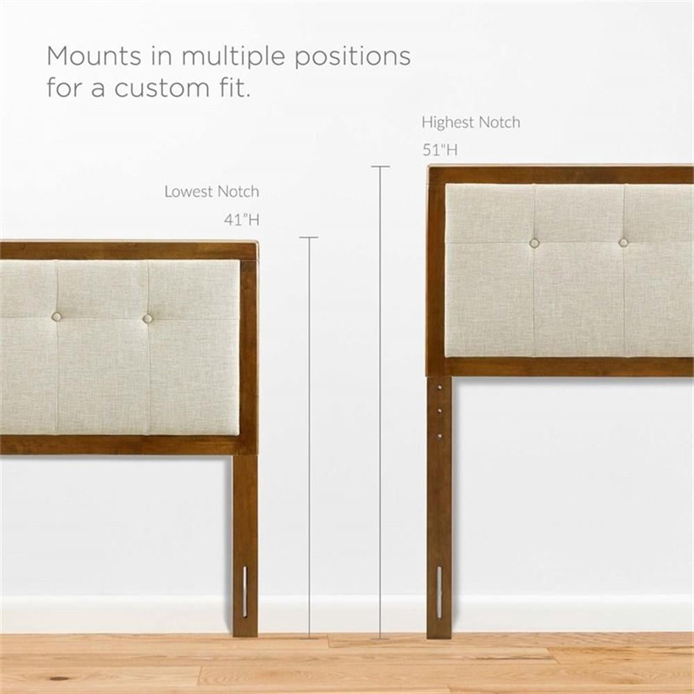 Pemberly Row Tufted Full Fabric and Wood Headboard in Walnut/Beige