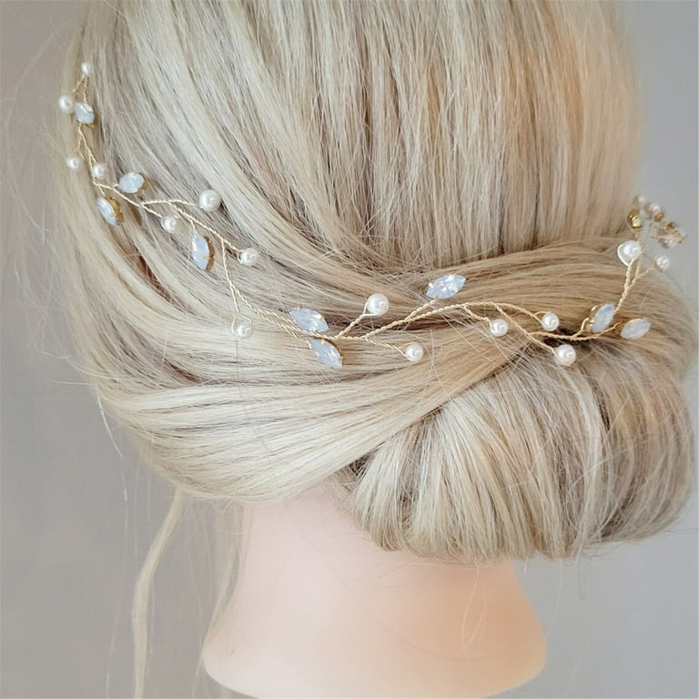 MPWEGNP Pearl Bride Wedding Hair Vine Silver Bridal Hair Piece Bride Hair Accessories For Women And Girls Hair Clips Small Snap Metal Clips for Hair
