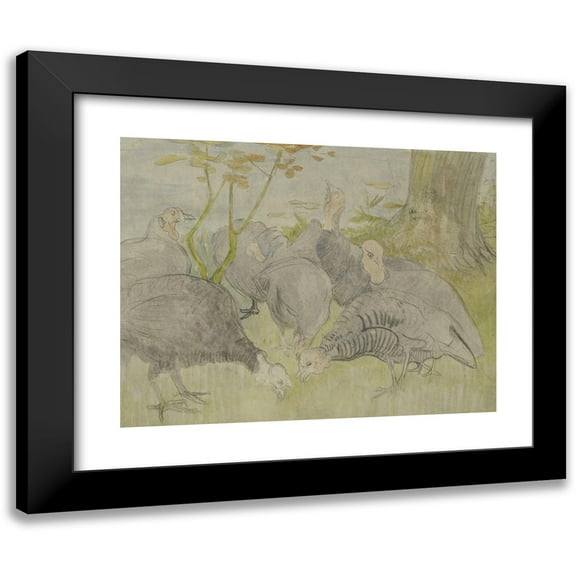 Theo van Hoytema 14x12 Black Modern Framed Museum Art Print Titled - Turkeys in a Garden (1873 - 1917)