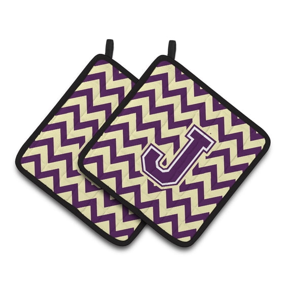 Carolines Treasures CJ1058-JPTHD Letter J Chevron Purple and Gold Pair of Pot Holders, 7.5HX7.5W, multicolor
