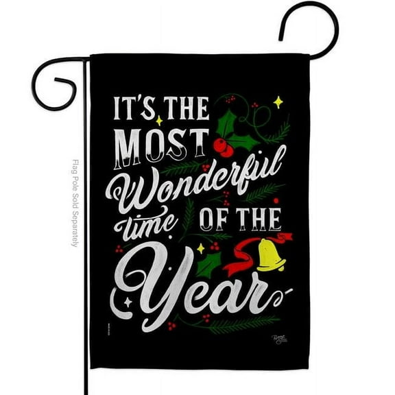 Breeze Decor G120020-BO 13 x 18.5 in. Most Wonderful Time Garden Flag for Wintertime Christmas Double-Sided Decorative Vertical Flags & House Decoration Banner Yard Gift
