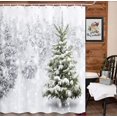 thumbnail image 1 of Cortina de ducha de cedro de invierno de 180 x 180 cm (blanca), cortina de ducha impermeable con ganchos, alta calidad, resistente al moho, fácil de limpiar, hermosa impresión, 1 of 5