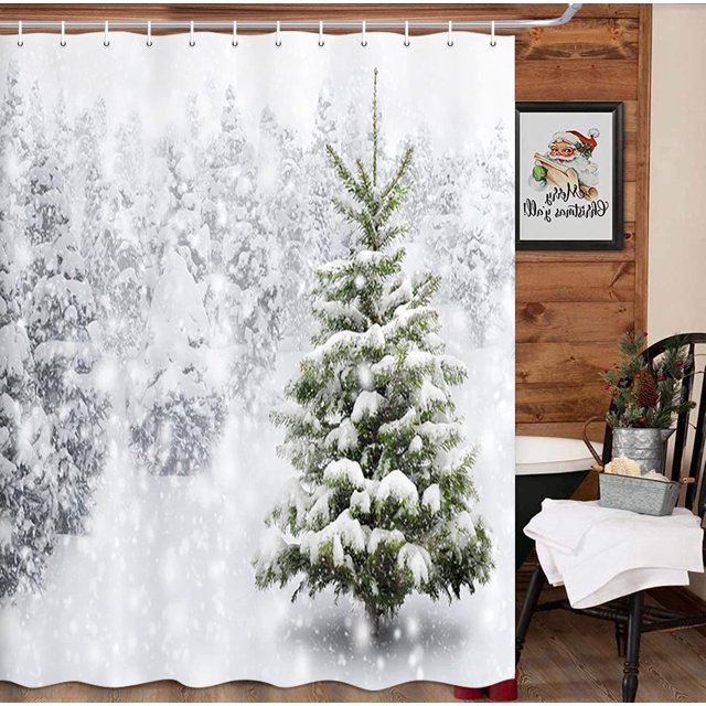 Cortina de ducha de cedro de invierno de 180 x 180 cm (blanca), cortina de ducha impermeable con ganchos, alta calidad, resistente al moho, fácil de limpiar, hermosa impresión