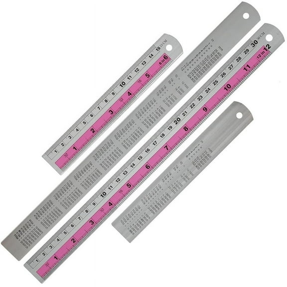 12 6 Inch Metal Ruler Set-Straight Edge Ruler Has Both Imperial and Metric Measurements, Perfect for DIY Projects, Red