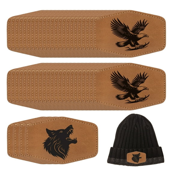 Uxcell 30 Pcs Blank Leather Hat Patches, Laser Engraving Iron-on Hexagon Laserable Rustic Leatherette Patch for Hats Cap, Brown 2.99x1.97Inch