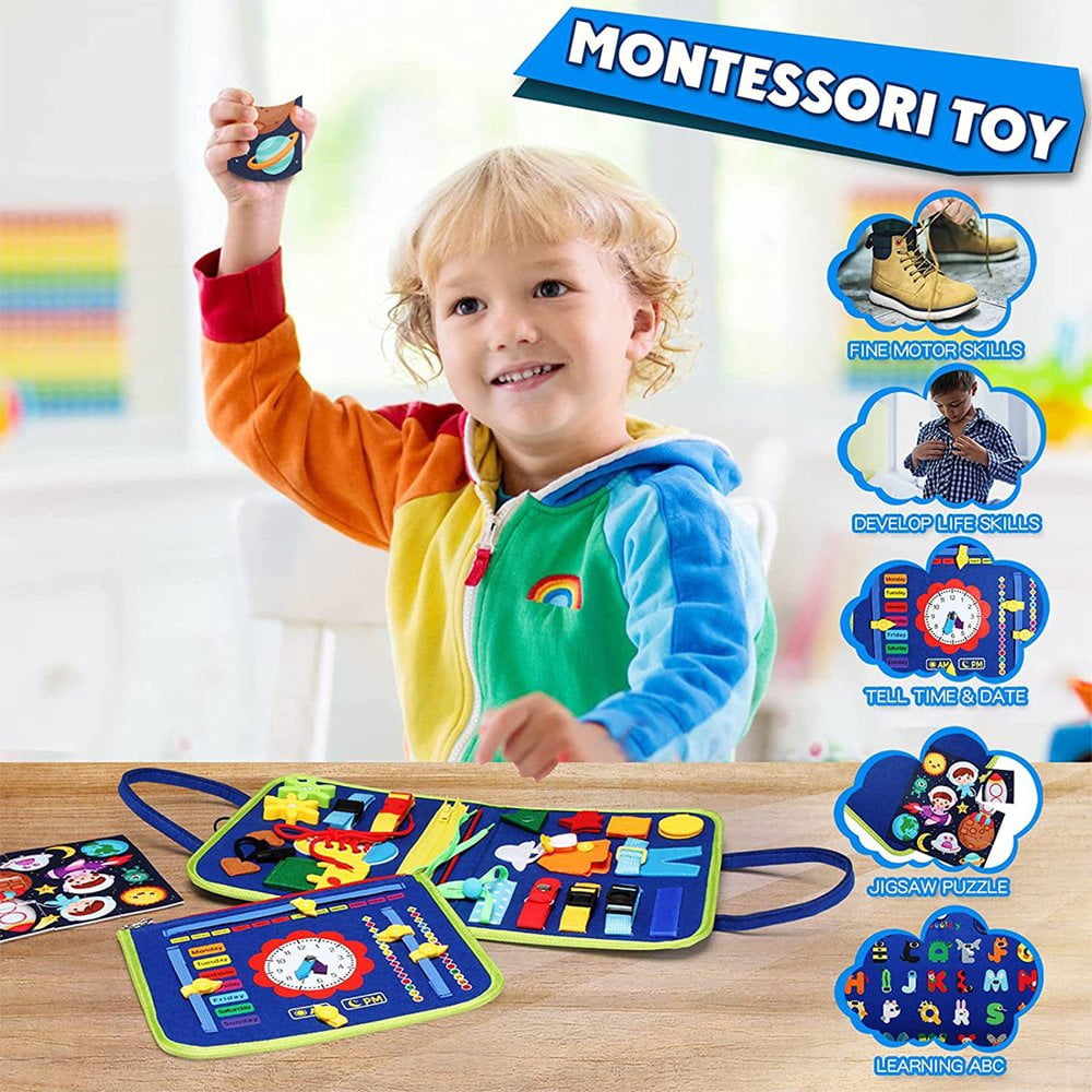 Tableau d'Activités pour Tout-Petits 1 2 3 4 Ans Jouets Montessori Tableau Sensoriel pour Apprendre les Compétences Motrices Fines Jouets Éducatifs Préscolaires Cadeau