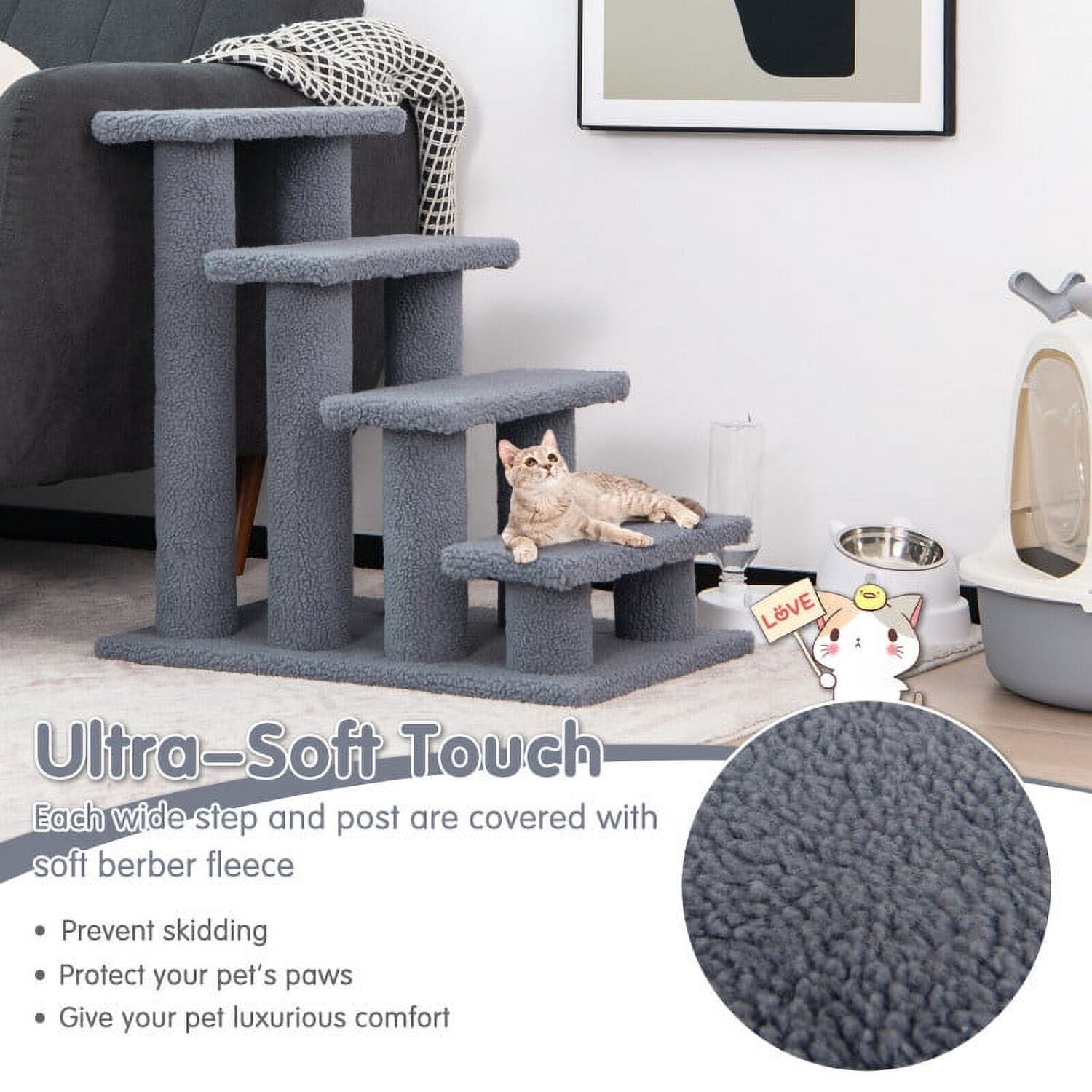 Kadyn Cat Tree for Large Cat, Cat Tower Heavy Duty, Extra Tall Cat Condo, 24 Inch 4-Step Pet Stairs Carpeted Ladder Ramp Scratching Post Cat Tree Climber-Gray
