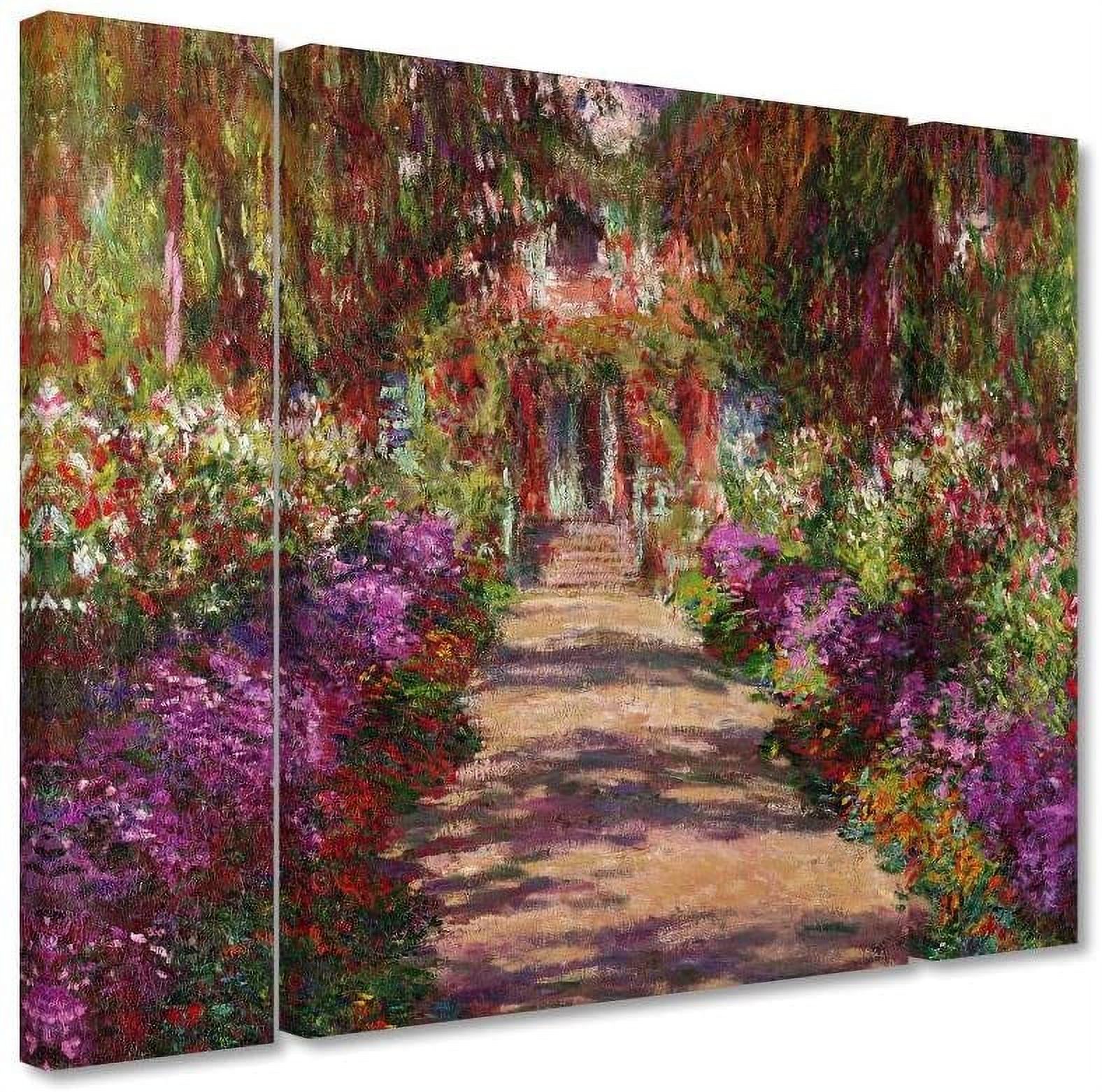 Trademark Fine Art "A Pathway in Monet's Garden" Canvas Art by Claude Monet Three Panel Set