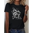 thumbnail image 1 of Floral Print Crew Neck T-shirt, Casual Short Sleeve Top For Spring & Summer, Women's Clothing Tee For Adult, Men, Women, Teen, Teenager, Adolescent, Youth., 1 of 5