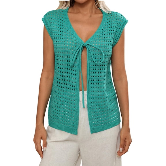 JIUKE Cardigans for Women Hollow Shrug Short Sleeve Sweater Top Summer Casual Crochet Tie Sweater Beach Cover Up