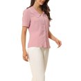 thumbnail image 4 of INSPIRE CHIC Women's Peter Pan Collar Shirt Puff Short Sleeve Button Chiffon Blouse Top, 4 of 6