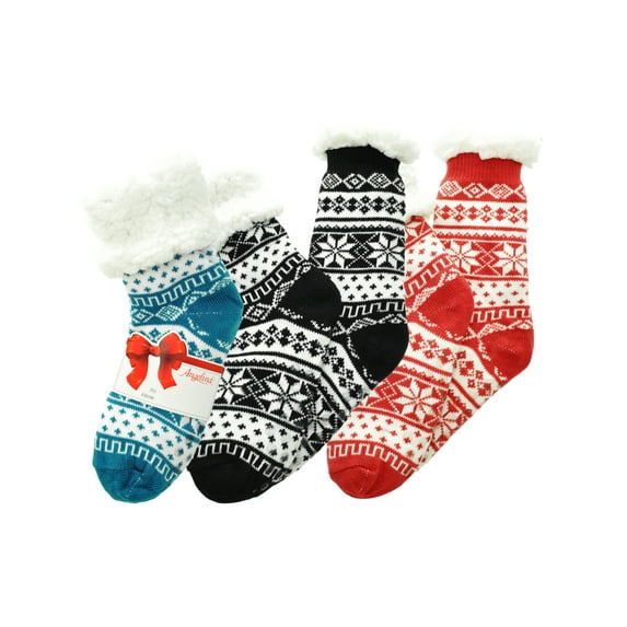 Angelina Winter-Weight Sherpa-Lined Knitted Thermal Crew Socks (3-Pairs)