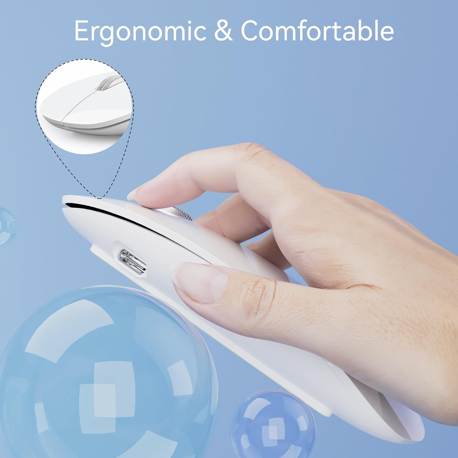 WL310 Bluetooth Silent Mouse, Ergonomic, Adjustable DPI, Silent Clicks, Bluetooth 5.0, Portable for Windows, Mac, and Chromebook, Grey