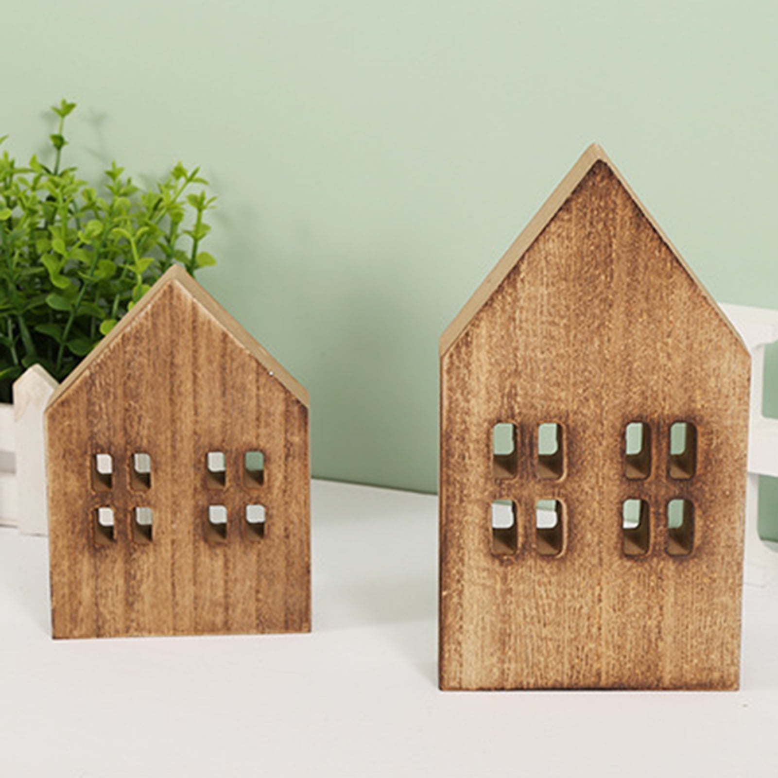 Deyuer Wood Craft Eco-friendly Unique Design No Glitch Nordic Style Miniature Christmas Decor Good Texture Small House Wooden Craft Household Supply