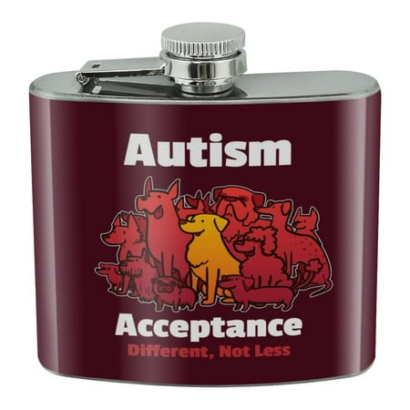 

Autism Acceptance Different Not Less with Cute Dogs Stainless Steel 5oz Hip Drink Kidney Flask