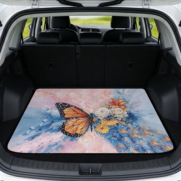 KUIFORTI Butterfly Floral Universal Car Trunk Mat Durable Automotive Trunk Protection Mat Suitable for Most Car Models Vehicle Interior Accessories Scratch-Proof