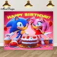 thumbnail image 3 of Banner de cumpleaños de Sonic, fondo fotográfico para niños, decoración para la primera fiesta de niños, fondo de tela de poliéster y vinilo con dibujos animados, 3 of 5