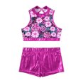 thumbnail image 5 of inhzoy Kids Big Girls 2PCs Gymnastic Dance Outfit Sets Shiny Metallic Crop Top with Shorts,Sizes 6-14 Gardenia Rose 12, 5 of 7