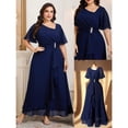 thumbnail image 6 of Elegant Blue Plus Size Long Dress With Rhinestone Waist Detail, Asymmetrical Hem, Short Sleeve Evening Gown, 6 of 8