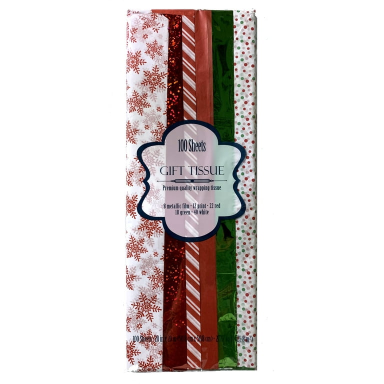 Alef 100 Sheets of Christmas Gift Tissue Paper, Paper and Mylar Holiday Themed Sheets