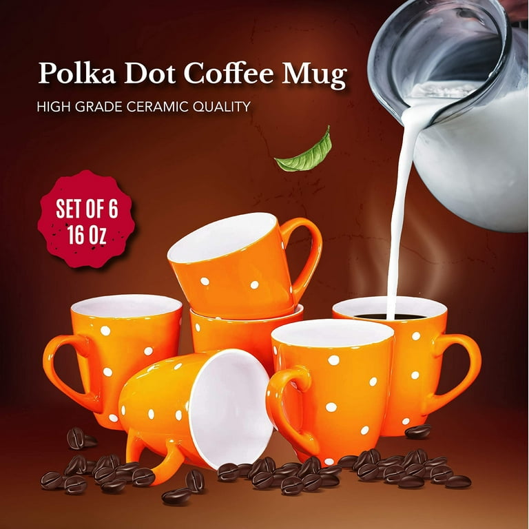 Polka Dot Coffee Mug Set Set of 6 Large-sized 16 Ounce Ceramic Coffee Mugs  Restaurant Coffee Mugs - Bed Bath & Beyond - 34537550