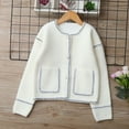 thumbnail image 2 of AINIYS Kids Girls' and Little Long Sleeve Crewneck Cropped Cardigan Casual Solid Trendy Hem Coat with Pocket White 5 Years, 2 of 9