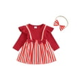 thumbnail image 2 of Elippeo Baby Girls Christmas Outfit 3 6 12 18 Months Long Sleeve Striped Romper Dress with Headband Clothing Set, 2 of 9