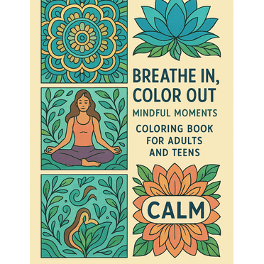 Breathe In, Color Out Mindful Moments  Coloring Book For Adults and Teens coloring book 8.5x11" 20 page