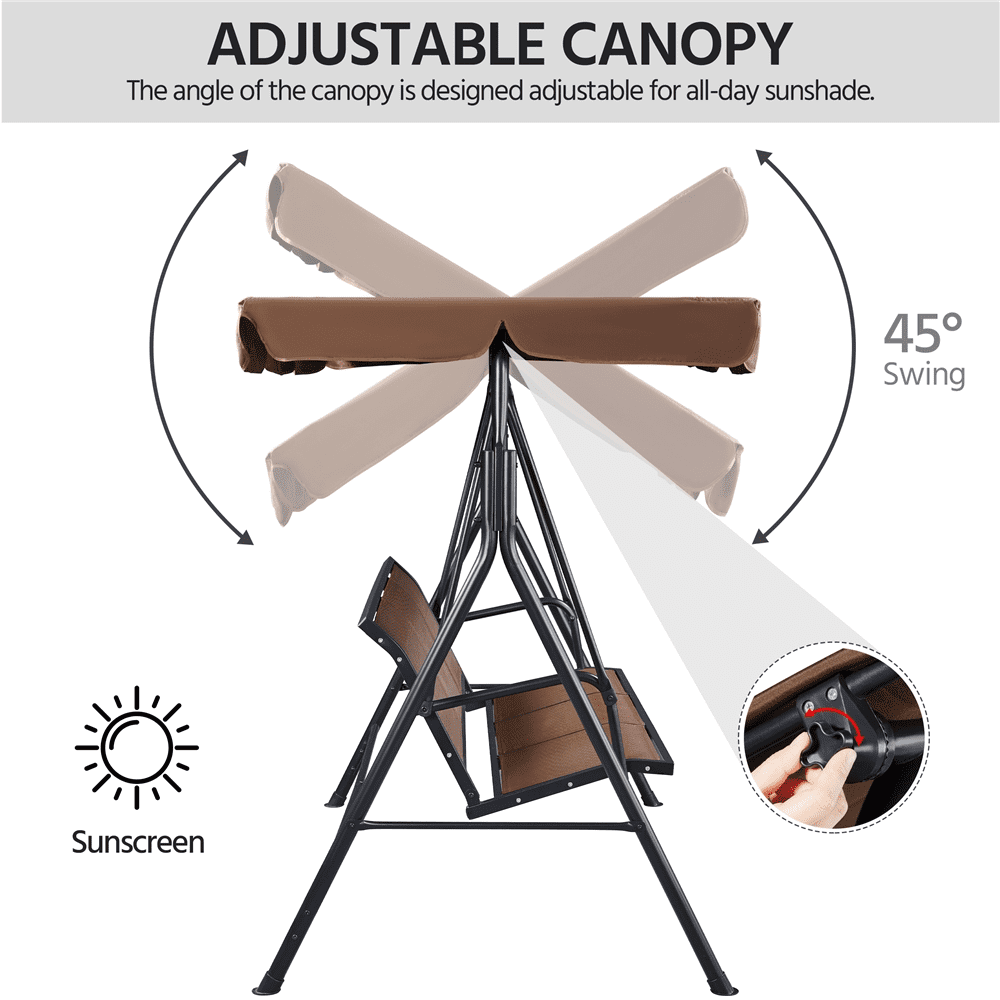 Alden Design 3-Seat Patio Canopy Porch Hanging Swing Chair for Outdoor, Dark Brown