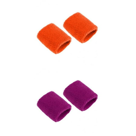 

2 Pairs Sports Unisex Cotton Sweatbands Orange Dark Purple 8 x 7cm