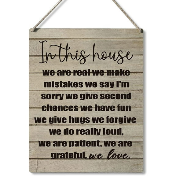 New Wood Sign 5x10 Inch Front Door Sign In This House We are Real We Make Mistakes We Say I am Sorry Hanging Wooden Wall Sign Home Garden Yard Signs Christmas Plaque Farm House Gifts