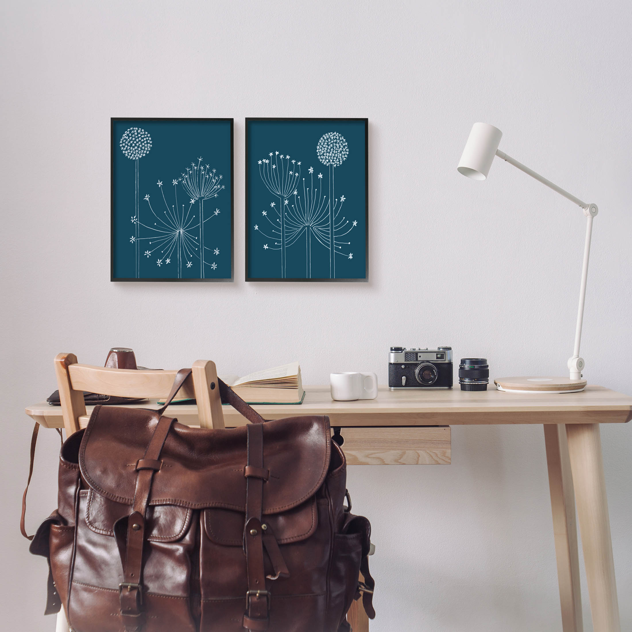 Stupell Industries Blooming Dandelions Line Drawing Graphic Art Black Framed Art Print Wall Art, Set of 2, Design by Alicia Longley