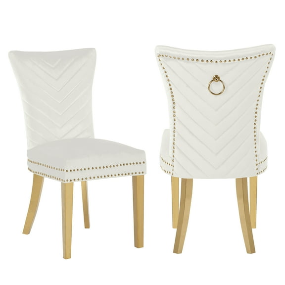 Eva 2 Piece Gold Legs Dining Chairs Finished with Velvet Fabric in Beige