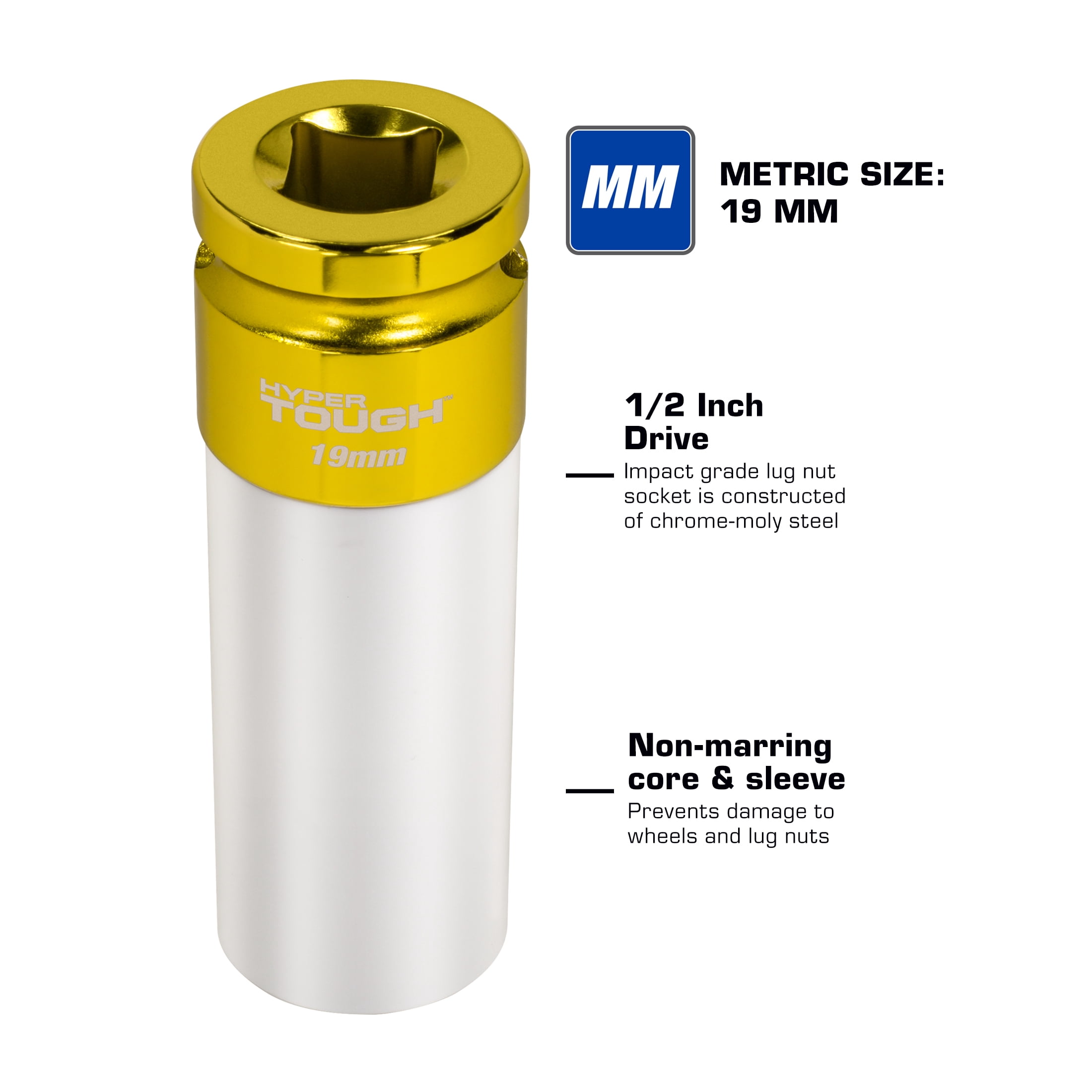 Non-Marring Lug Nut Socket, 19 Millimeter, 1/2-Inch Drive