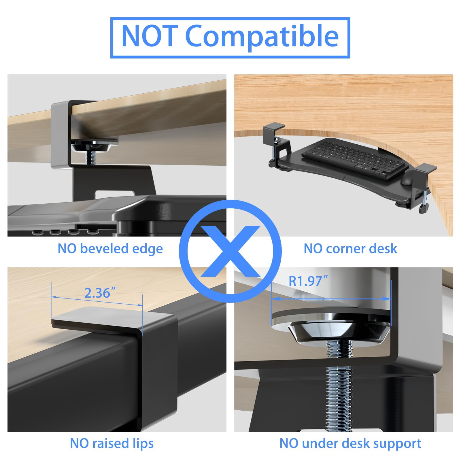 Small Tray Under Desk Pull Out With C Clamp Mount  Computer & Mouse 20 (24.2 Including Clamps) X 11.8 Inch Slide-out Platform Drawer For Typing Black Dsf1s