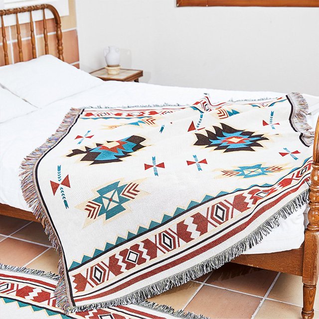 Doux Boho Jeter Couvertures Ethnique Tissé à la Main Boho Jeter Couverture avec Pompons pour Canapé Canapé et Lit
