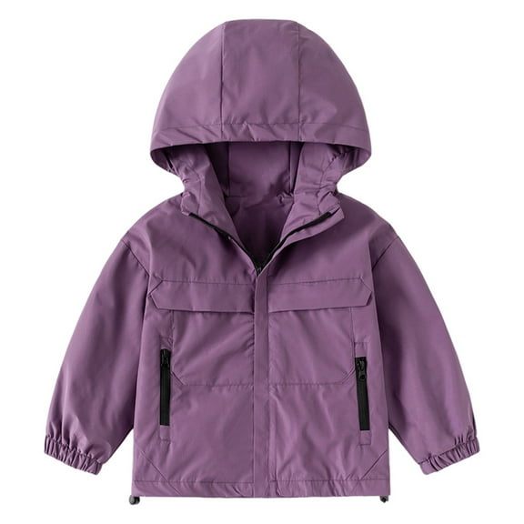 Hjtefg Boys Windbreaker Jacket For Kids - Lightweight Hooded Zipper Coat,Ideal For Outdoor,Designed With A Sleek Solid Color,Jackets for Girls and Boys,Color: Purple Size: 4-5 Years
