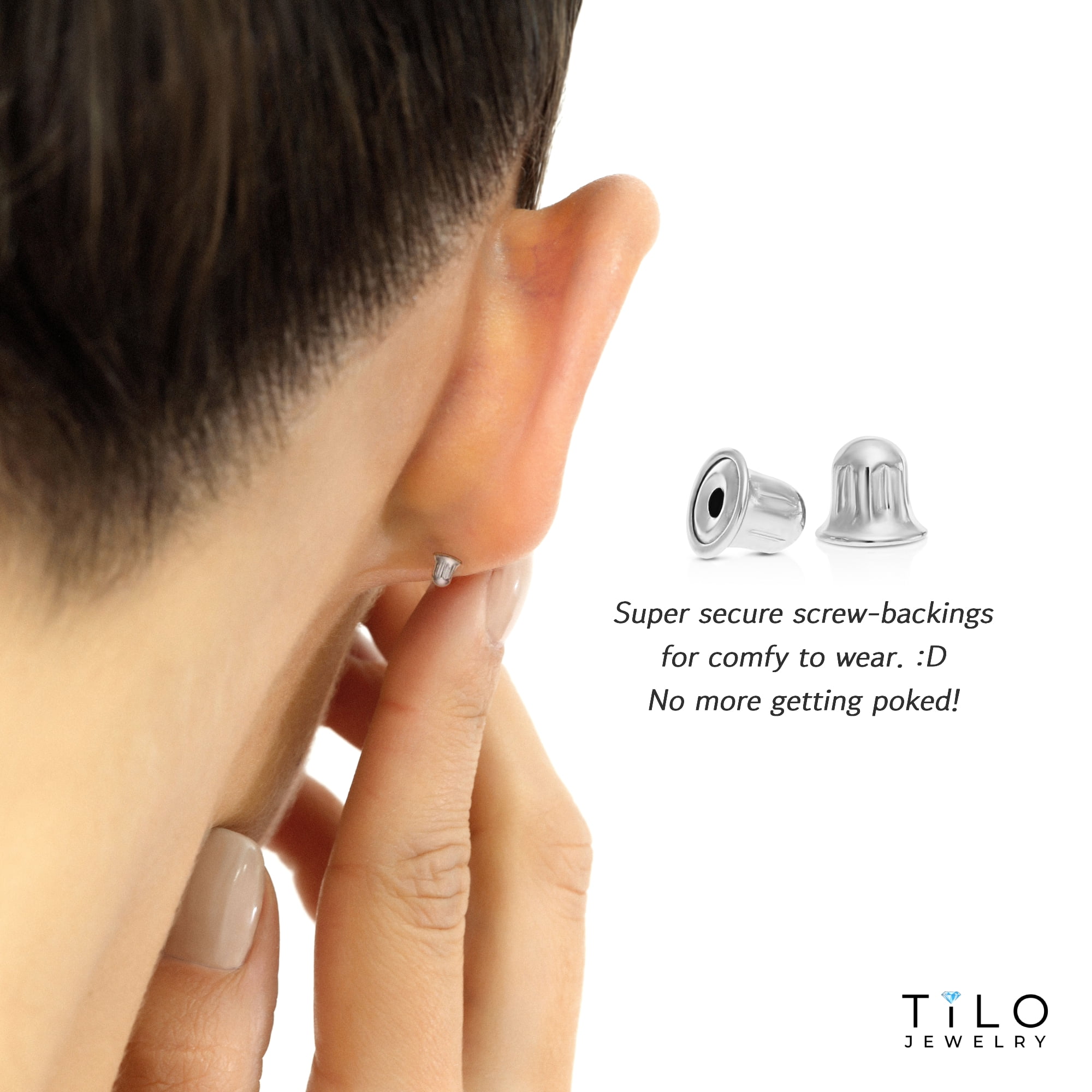 3 PAIR SET! 10K White Gold Solitaire Round CZ Stud Post Earrings with Secure Screw-backs | 3mm, 4mm, 5mm | Women, Men, Unisex