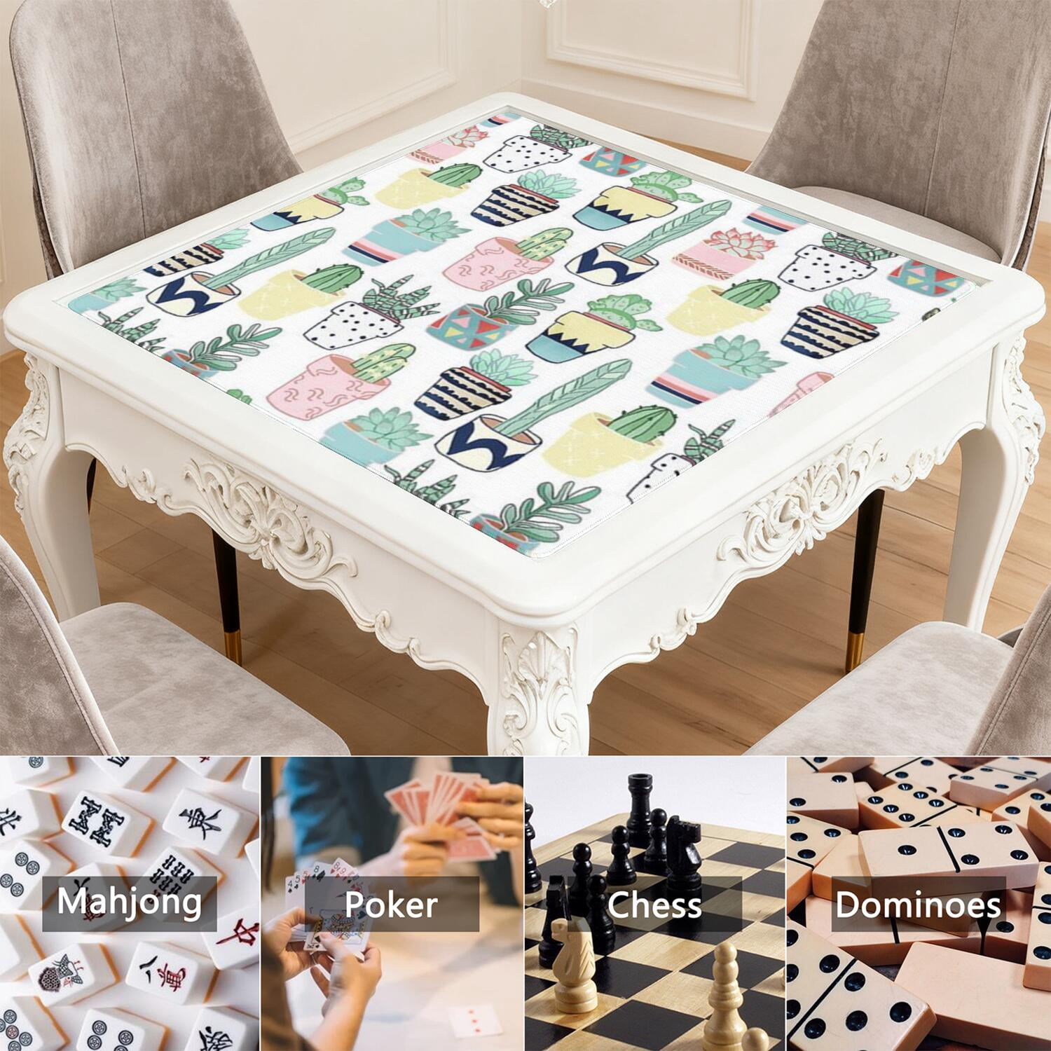 Square Plants Pattern Table Mat 31.5x31.5 Inches Crafted from Rubber with Anti-Slip Non-Skid Texture and Noise Reducing Features for Cards Board Games