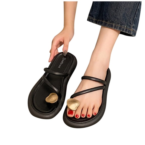 abtuhar Womens Flip Flops,Sandals for Women,New Open Toe Flat Dress Sandals Womens Slide Comfortable Summer Beach Sandals for Women Black