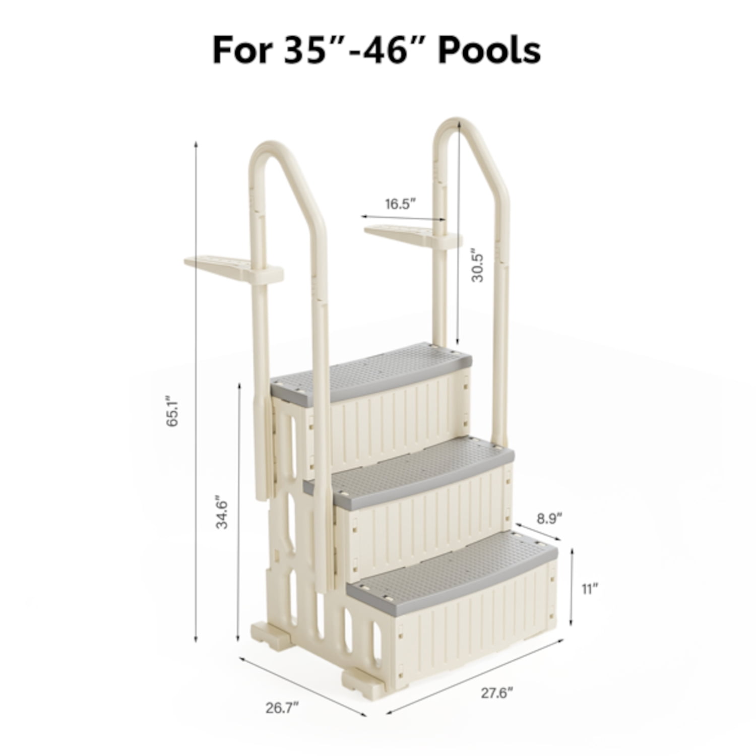 Alvantor 3-Step Heavy-Duty Pool Ladder with Handrails Non-Slip Plastic Steps for Above Ground Pools 35 to 46 in 400 lb Capacity White