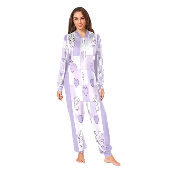 IAUYY Unisex Adult Onesie Pajamas Ultra-Soft Crystal-Soft Fabric, Halloween Adult Onesie Pajamas Adults,With a Zipper Plus Size Onesie Pajamas, Heart Shape and Little Rabbit