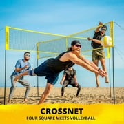 CROSSNET Quick Assemble 4 Square Volleyball Game Set for Adults and Kids with Volleyball Net, Backpack and Ball for Outdoor Games