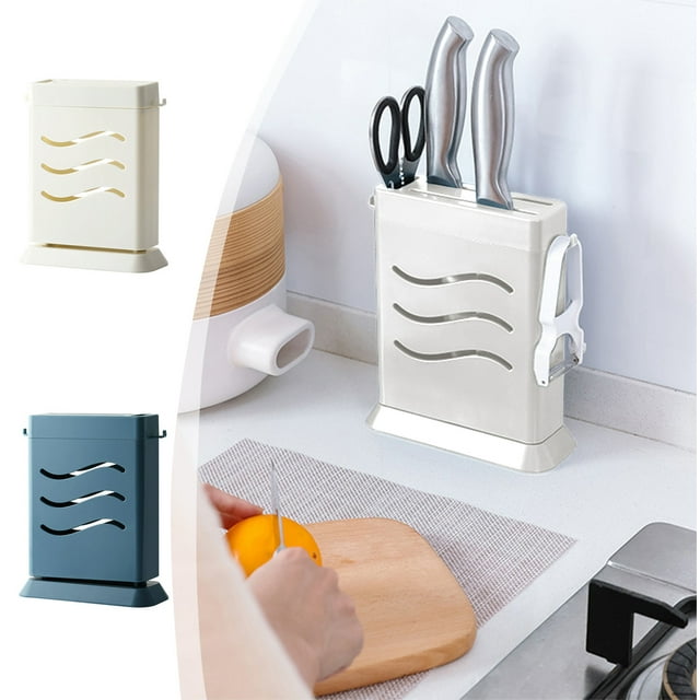 Vacemry 2Pcs Knife Rack Storage Rack, Multifunctional Kitchen Countertop Organizer With Hooks, Plastic Knife Holder For Kitchen Countertop Drawer Cabinet Pantry, Home Kitchen Utensil Storage And