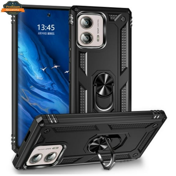 For Motorola Moto G Power 5G 2025 Shockproof Hybrid Dual Layer PC   TPU with Metal Ring Kickstand Heavy Duty Armor Shell Screen Cover by Xpression  - Black