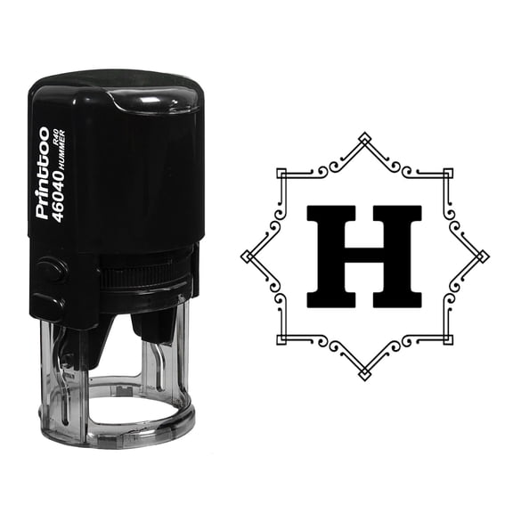 Printtoo R-40 Self Inking Rubber Stamp Octagon Celtic Swirl Frame H Alphabet Monogram Office Stationary